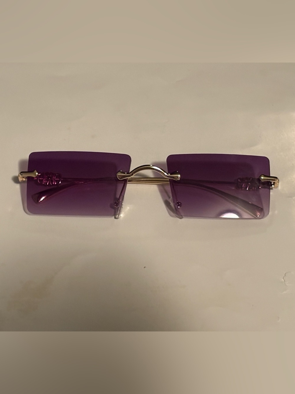 Purple Rimless Sunglasses with Gold Bridge - Women Accessories